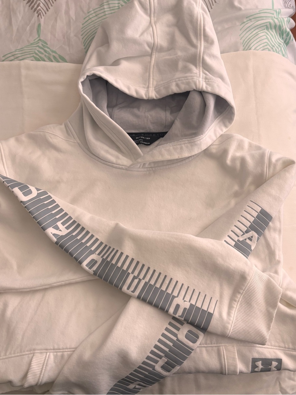 Under Armour White Hoodie with Grey Sleeve Logo